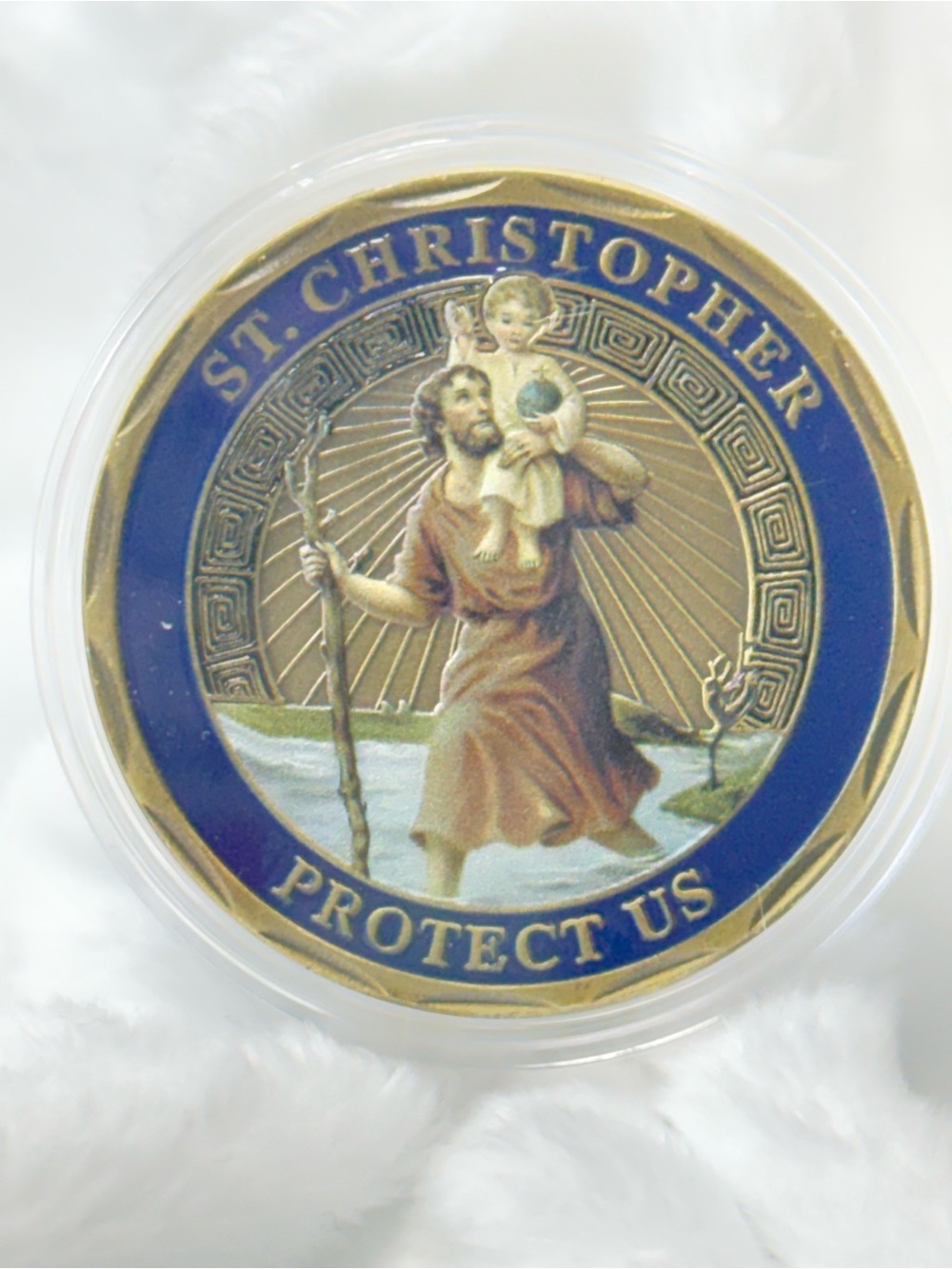 St. Christopher Protective Medallion Coin with Prayer in Case